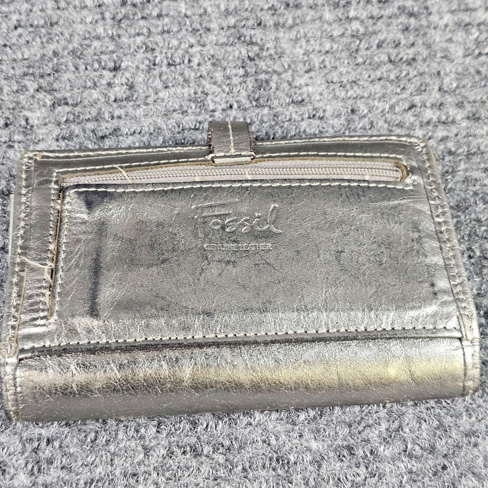 Fossil Wallet Womens One Size Silver Leather Butterfly Snap Studded Zip Pocket - Picture 2 of 7